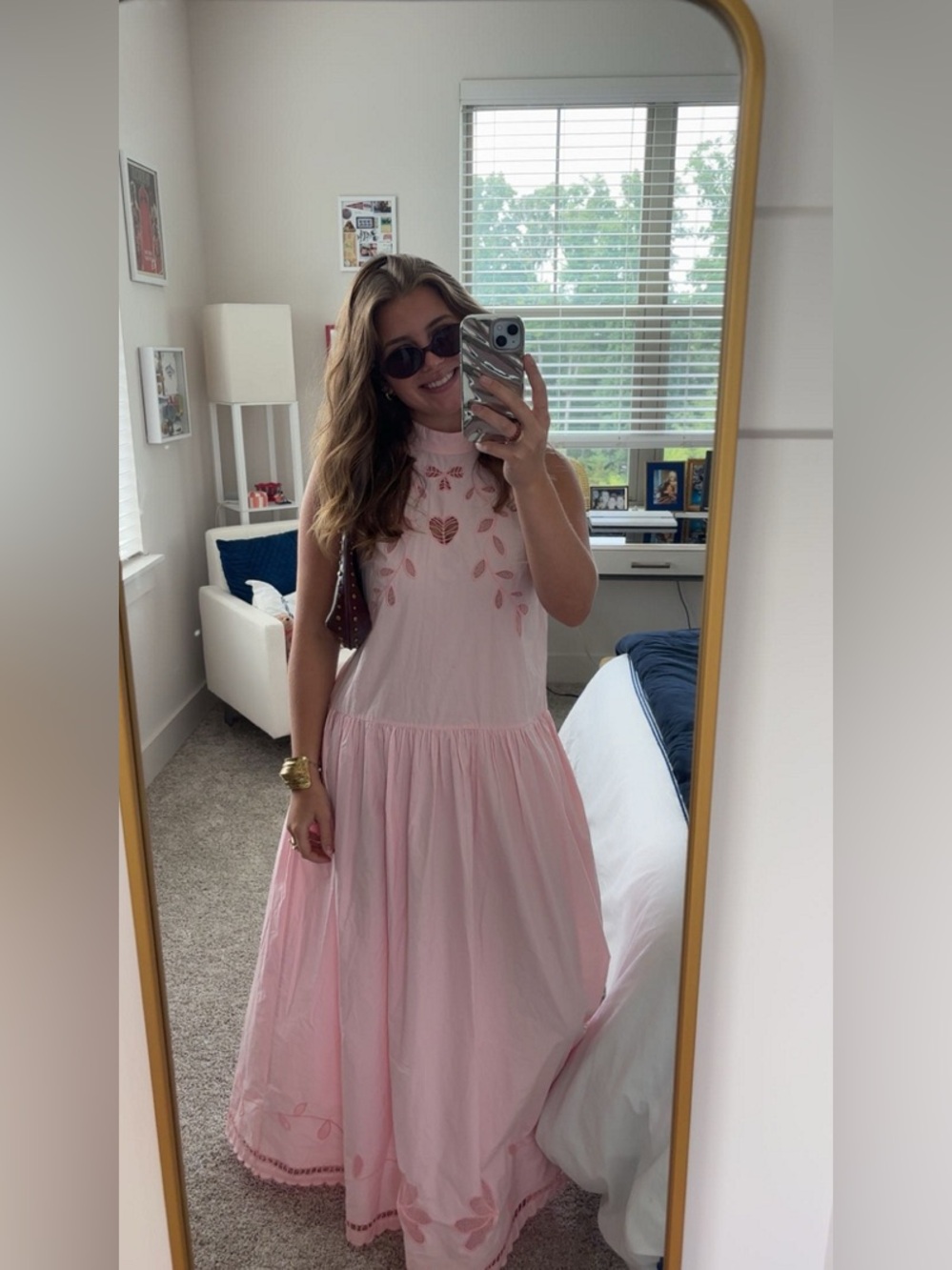 Stella Nova Embroidery Anglaise Sleeveless Pink Maxi Dress Pastel Small